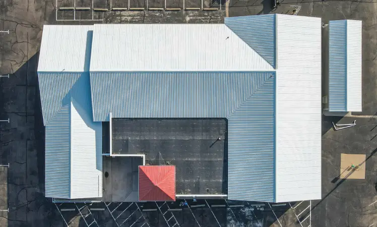 Commercial metal roof, aerial
